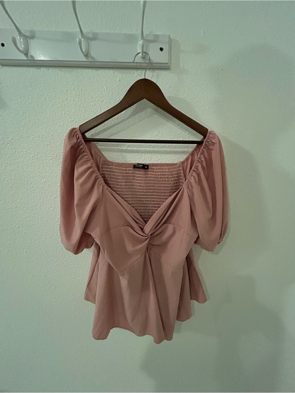 Smocked Back Pink Puff Sleeve Peplum Top